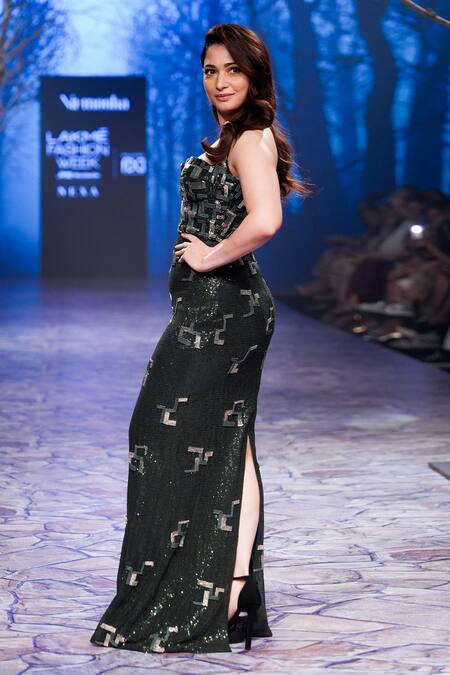 Buy Nirmooha Emerald Green Silk Sequins, Beads Halter Neck Embroidered Gown Buy_Nirmooha_Emerald Green Silk Sequins, Beads Halter Neck Embroidered Gown