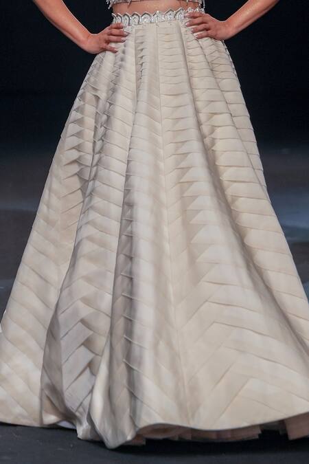 Disha Patil Ivory Lehenga Satin Organza Hand Geometric Pleated And Set Online at Aza Fashions Disha Patil_Ivory Lehenga Satin Organza Hand Geometric Pleated And Set _Online_at_Aza_Fashions