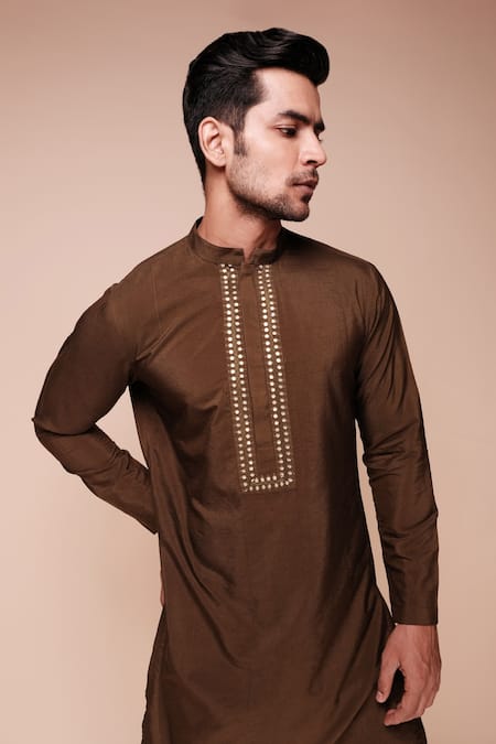 Tisa - Men_Green Kurta Silk Embroidered Resham Thread And Sequin Work Placket Set_Online_at_Aza_Fashions