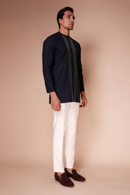 Tisa - Men_Blue Terry Rayon Embroidered Resham Thread Work Short Kurta Set_Online_at_Aza_Fashions