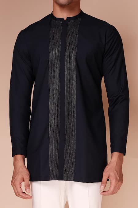 Buy_Tisa - Men_Blue Terry Rayon Embroidered Resham Thread Work Short Kurta Set_Online_at_Aza_Fashions
