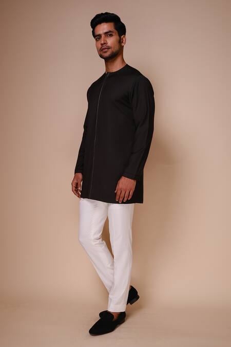 Buy Tisa - Men Black Terry Rayon Embroidered Resham Thread Work Closed Neck Short Kurta Set Online at Aza Fashions Buy_Tisa - Men_Black Terry Rayon Embroidered Resham Thread Work Closed Neck Short Kurta Set_Online_at_Aza_Fashions