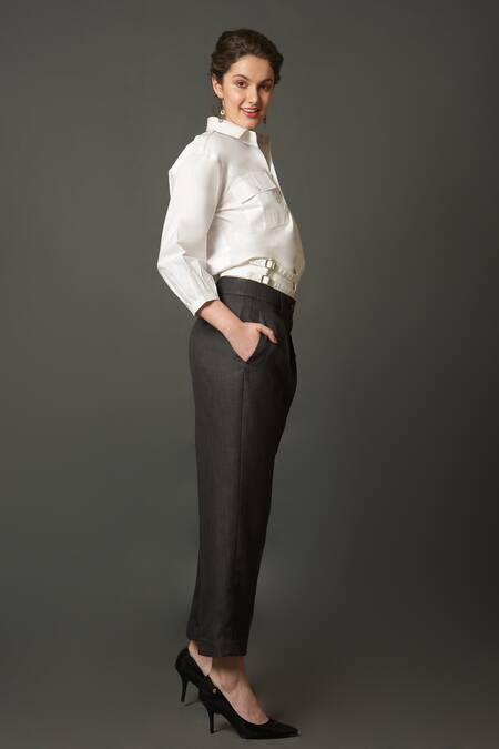 Buy_House Of Behram_White Cotton Tassels, Stones Collared Spread Crop Shirt _Online_at_Aza_Fashions