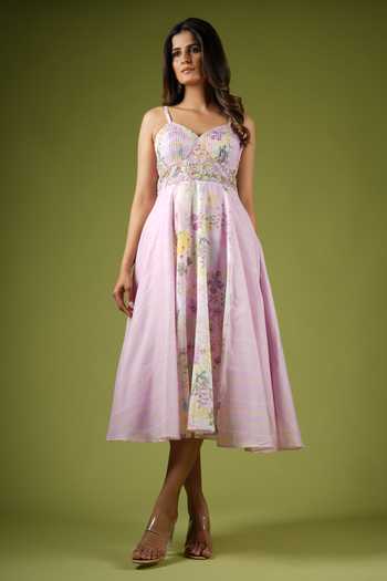 Shop_Vana Ethnics_Purple Viscose Sequins, Beads Botanical Print Pintucked Bustier Dress For Kids_Online_at_Aza_Fashions