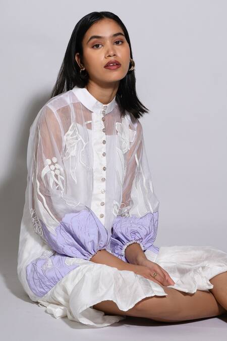 Buy_Itara_White Organza, Slip Silk Applique Round Lisian Embroidered Dress_Online_at_Aza_Fashions