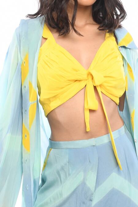 Buy_Itara_Blue Silk Tie Dye Bustier V Neck,  Collar Pant Set_Online_at_Aza_Fashions
