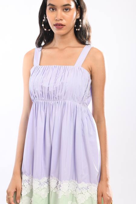 Buy_Itara_Purple Cotton Square Neck Pleated Bodice Maxi Dress_Online_at_Aza_Fashions