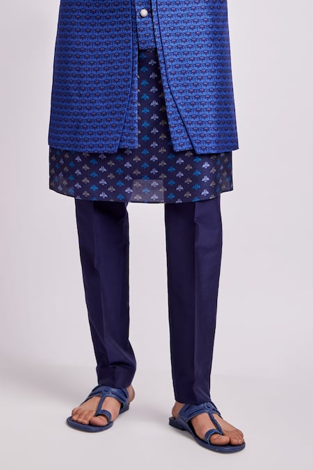 Shop_Bubber Couture_Blue Embroidery Ivan Griffin Print Sherwani Jacket _Online_at_Aza_Fashions