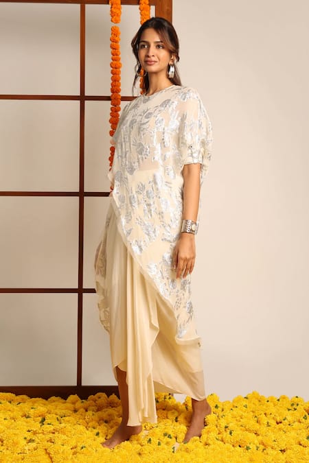 Buy_Style Junkiie_Ivory Crepe Mirrors, Chains Draped Skirt _Online_at_Aza_Fashions