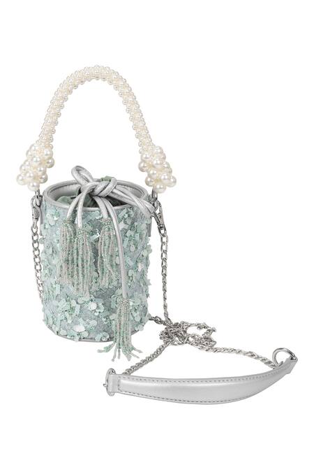 The Leather Garden_Green Sequin Embellished Ivy Leather Potli Bag _Online_at_Aza_Fashions
