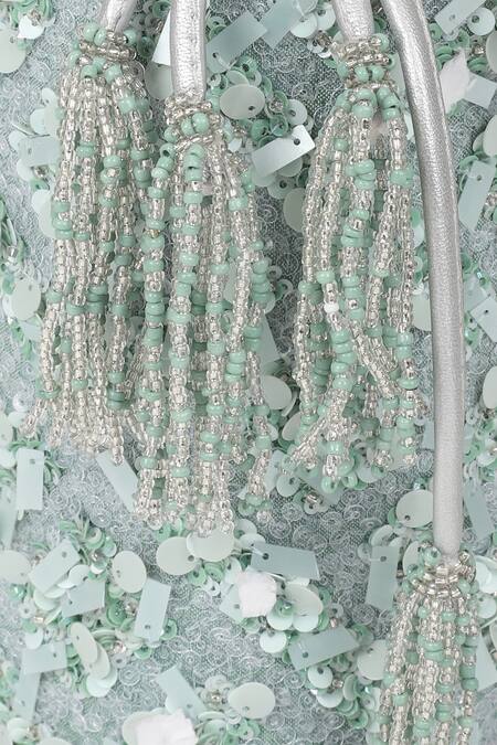 The Leather Garden_Green Sequin Embellished Ivy Leather Potli Bag _at_Aza_Fashions