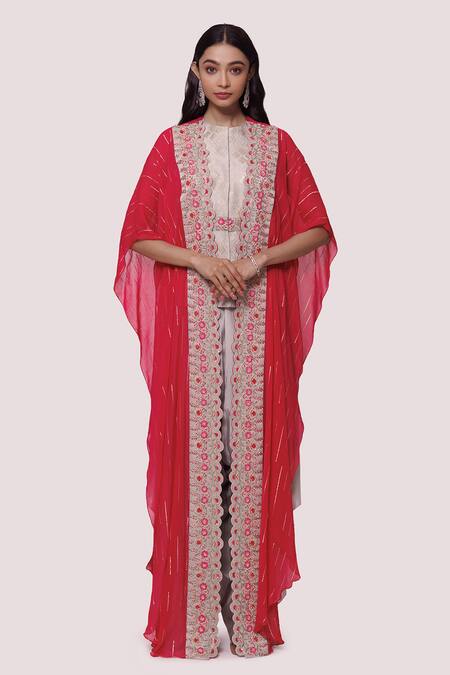Onaya Pink Georgette Printed And Embellished Zardozi & Thread Kaftan Dhoti Pant Set at Aza Fashions Onaya_Pink Georgette Printed And Embellished Zardozi & Thread Kaftan Dhoti Pant Set_at_Aza_Fashions