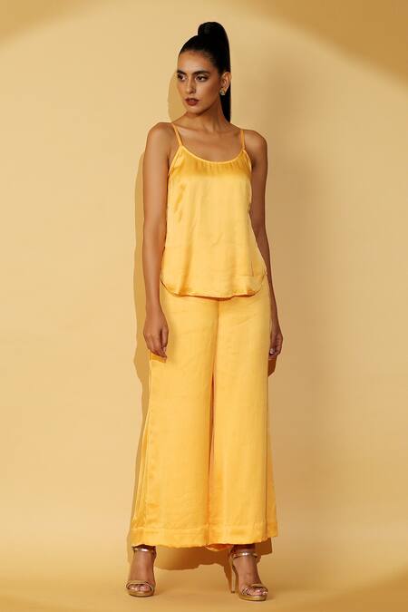 Buy_Madder Much_Yellow 65% Cupro 35% Modal Floral Open Molly Printed Jacket And Pant Set_Online_at_Aza_Fashions