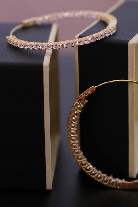Anushka Jain Jewellery Gold Plated Stones Inside Out Hoop Earrings Online at Aza Fashions Anushka Jain Jewellery_Gold Plated Stones Inside Out Hoop Earrings_Online_at_Aza_Fashions