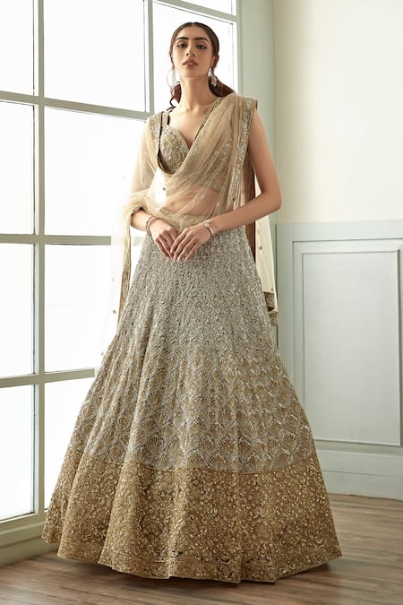Studio Iris India Grey Organza, Net Embroidery, Heera Floral Geometric Bridal Lehenga Set Online at Aza Fashions Studio Iris India_Grey Organza, Net Embroidery, Heera Floral Geometric Bridal Lehenga Set _Online_at_Aza_Fashions