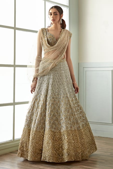 Buy Studio Iris India Grey Organza, Net Embroidery, Heera Floral Geometric Bridal Lehenga Set Online at Aza Fashions Buy_Studio Iris India_Grey Organza, Net Embroidery, Heera Floral Geometric Bridal Lehenga Set _Online_at_Aza_Fashions