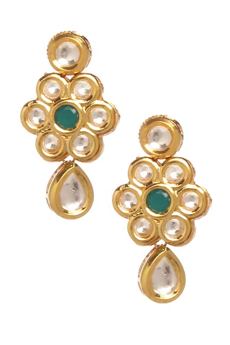 Minaki_Green Diamonds, Stones Flower Kundan Embellished Necklace Set _Online_at_Aza_Fashions