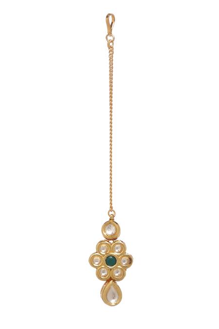 Shop_Minaki_Green Diamonds, Stones Flower Kundan Embellished Necklace Set _Online_at_Aza_Fashions