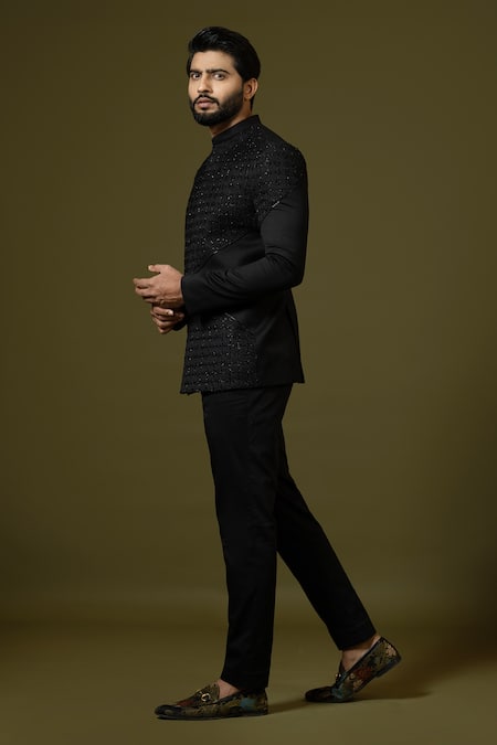 Buy PAARSH Black Terrycloth, Cotton Embroidery Cut Dana Bandhagala Set Online at Aza Fashions Buy_PAARSH_Black Terrycloth, Cotton Embroidery Cut Dana Bandhagala Set _Online_at_Aza_Fashions