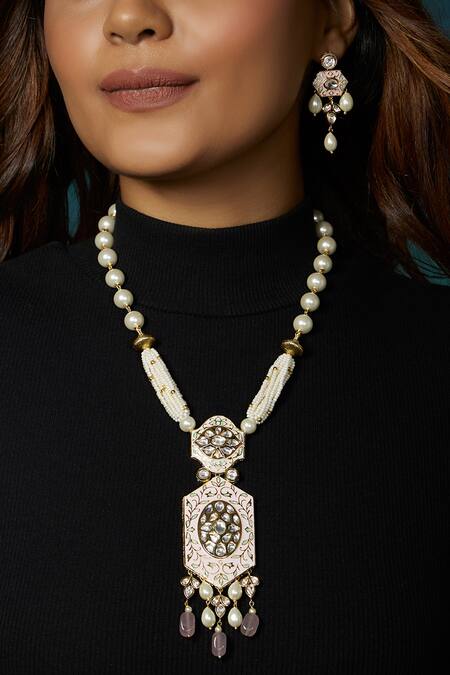 Joules By Radhika_Pink Pearl Necklace Set_Online_at_Aza_Fashions