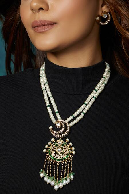 Joules By Radhika White Pearls, Crystals Embellished Necklace Set Online at Aza Fashions Joules By Radhika_White Pearls, Crystals Embellished Necklace Set _Online_at_Aza_Fashions