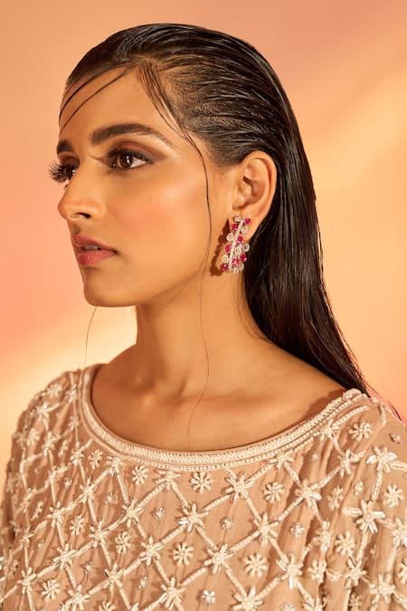 Buy_J By Jannat_Pink Chiffon Hand Embroidery Sequin Round Flower Kurta Sharara Set  _Online_at_Aza_Fashions