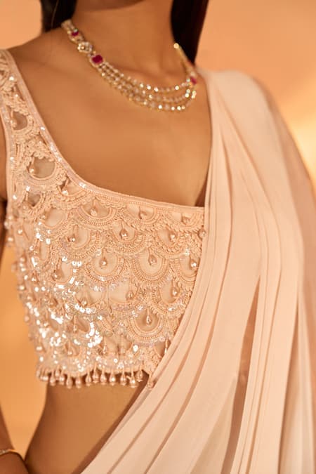 Shop J By Jannat Pink Crepe Hand Embroidery Pre-draped Sharara Saree With Blouse Online at Aza Fashions Shop_J By Jannat_Pink Crepe Hand Embroidery Pre-draped Sharara Saree With Blouse _Online_at_Aza_Fashions