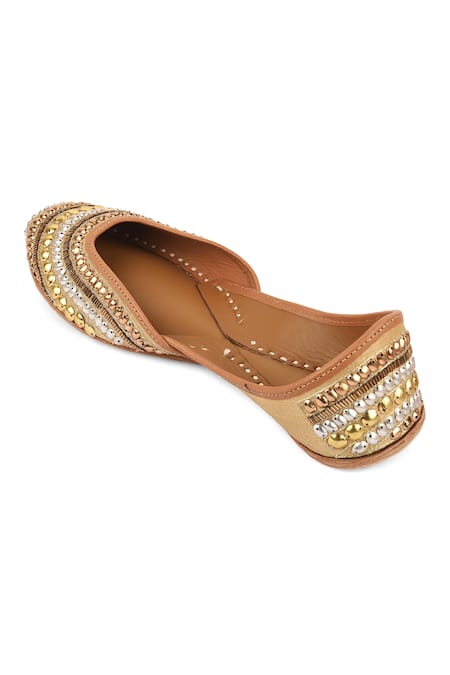 Shop_Jutti Express_Gold Embroidered Platinum Juttis _Online_at_Aza_Fashions