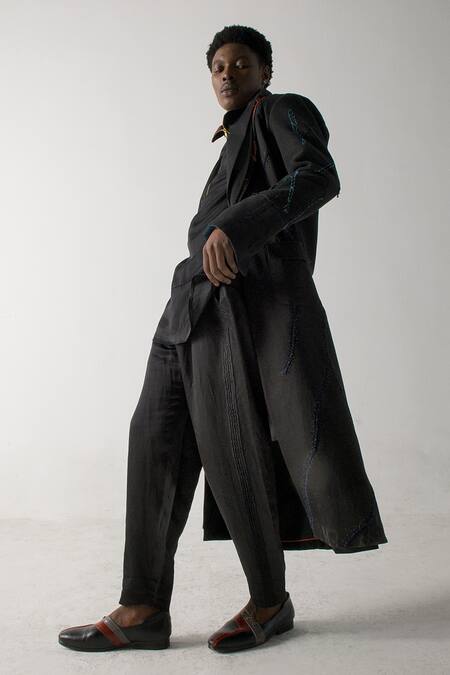 Jatin Malik Black Modal, Rayon Embroidery Overcoat With Kurta Set Online at Aza Fashions Jatin Malik_Black Modal, Rayon Embroidery Overcoat With Kurta Set _Online_at_Aza_Fashions