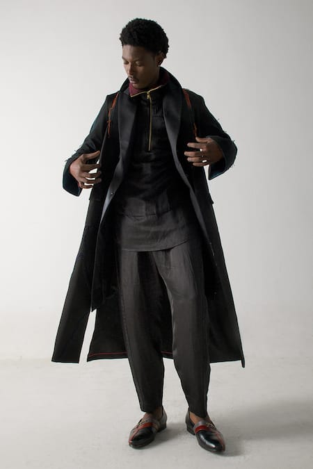 Jatin Malik Black Modal, Rayon Embroidery Overcoat With Kurta Set at Aza Fashions Jatin Malik_Black Modal, Rayon Embroidery Overcoat With Kurta Set _at_Aza_Fashions