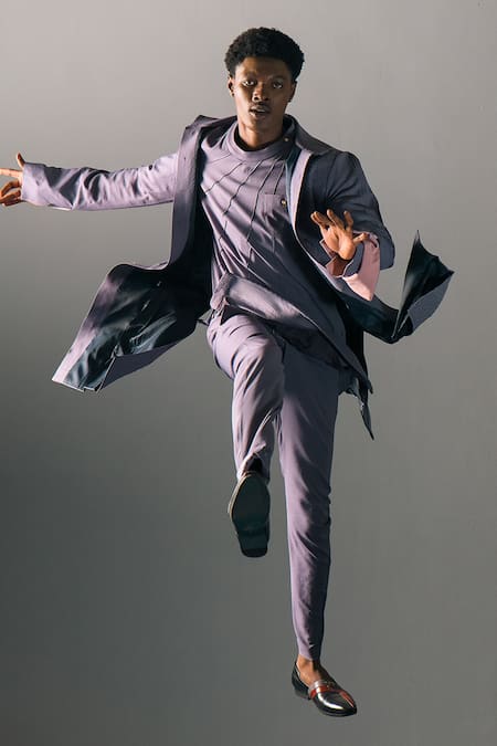 Jatin Malik_Purple Bamboo Embroidery French Knot Overcoat _Online_at_Aza_Fashions