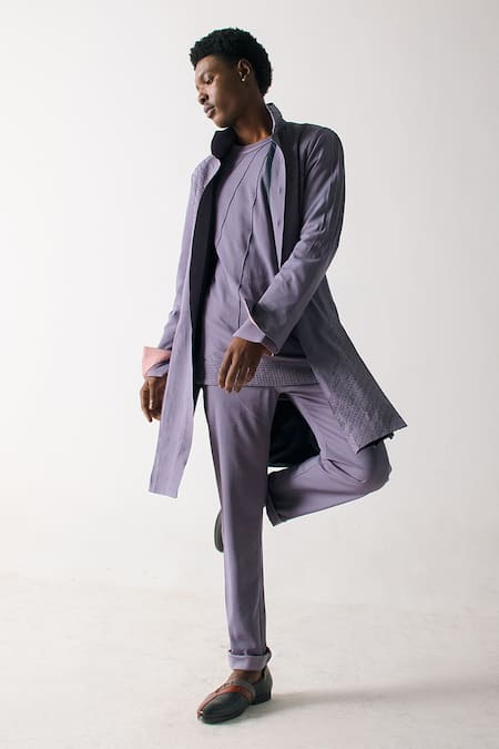 Buy_Jatin Malik_Purple Bamboo Embroidery French Knot Overcoat _Online_at_Aza_Fashions
