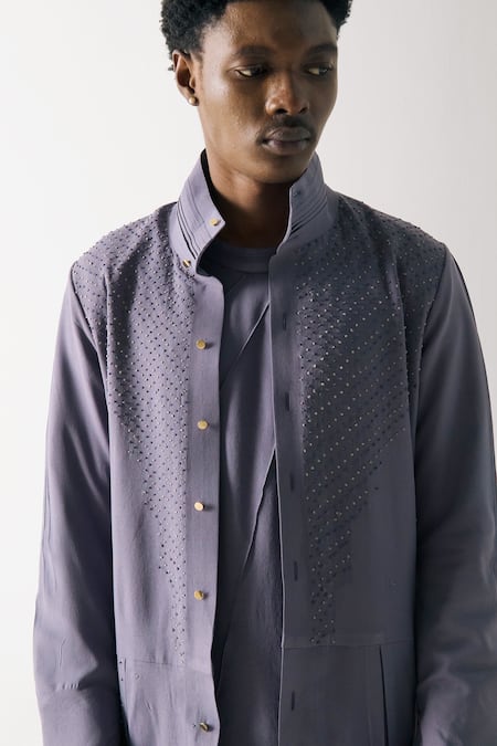 Jatin Malik_Purple Asymmetric Pintucked Kurta _Online_at_Aza_Fashions