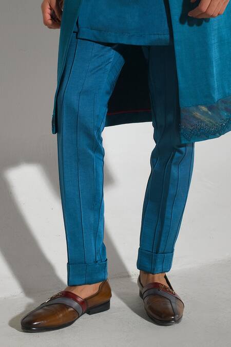 Jatin Malik_Blue Linen, Silk Overcoat With Kurta Set _at_Aza_Fashions