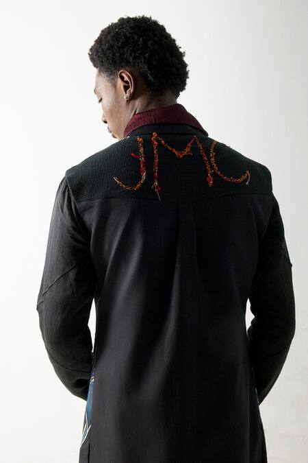 Shop_Jatin Malik_Black Modal, Rayon Embroidery Hand Overcoat With Kurta Set _Online_at_Aza_Fashions