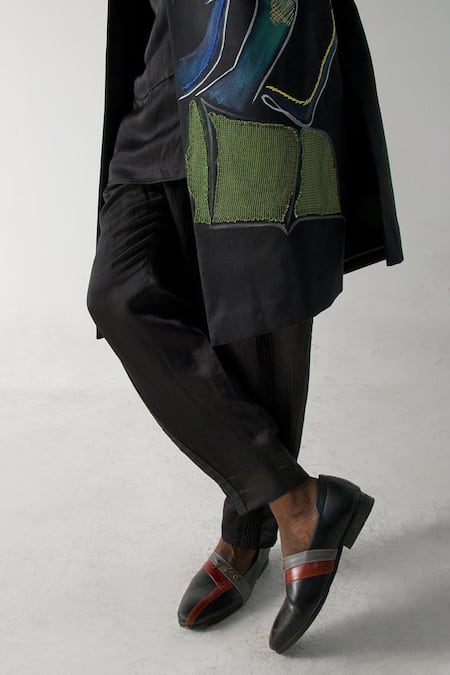 Jatin Malik_Black Modal, Rayon Embroidery Hand Overcoat With Kurta Set _at_Aza_Fashions