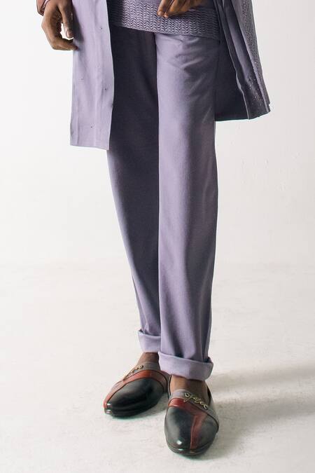 Jatin Malik_Purple Bamboo Embroidery Overcoat With Kurta Set _at_Aza_Fashions