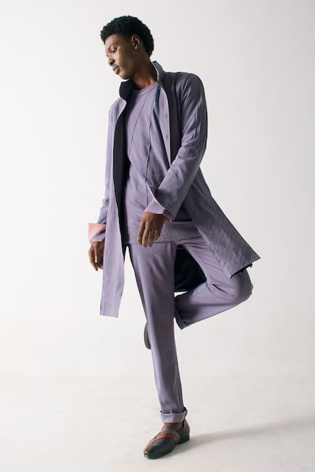 Buy_Jatin Malik_Purple Bamboo Embroidery Overcoat With Kurta Set _Online_at_Aza_Fashions