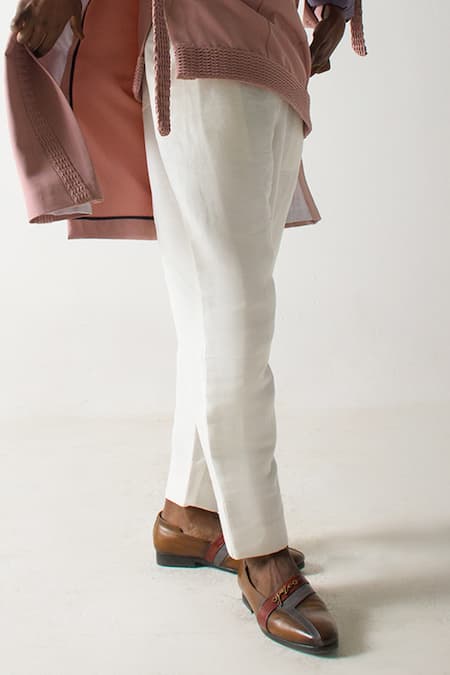 Jatin Malik_Pink Cotton Embroidery Pintuck Striped Overcoat With Kurta Set _Online_at_Aza_Fashions