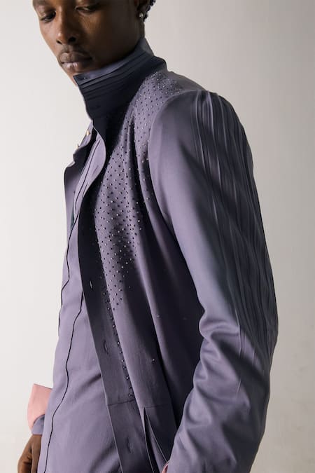 Buy_Jatin Malik_Purple Bamboo Embroidery French Knot Overcoat 