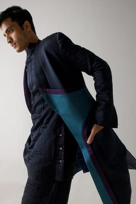 Buy Jatin Malik Blue Linen, Silk Overcoat Online at Aza Fashions Buy_Jatin Malik_Blue Linen, Silk Overcoat _Online_at_Aza_Fashions