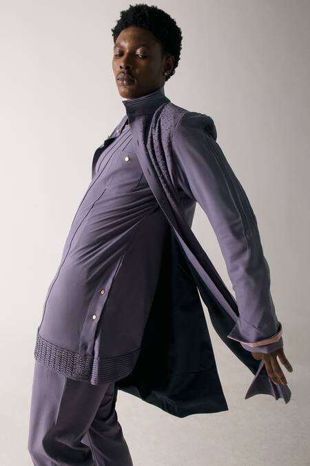 Buy_Jatin Malik_Purple Asymmetric Pintucked Kurta _Online_at_Aza_Fashions