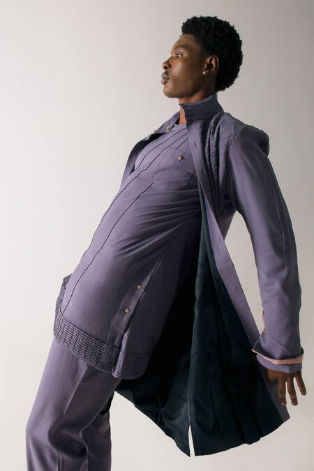 Shop_Jatin Malik_Purple Asymmetric Pintucked Kurta _Online_at_Aza_Fashions