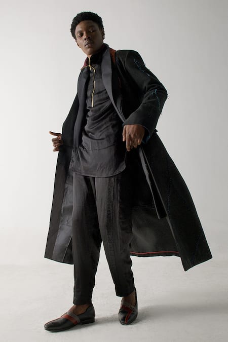 Shop Jatin Malik Black Modal, Rayon Straight Pintuck Trouser Online at Aza Fashions Shop_Jatin Malik_Black Modal, Rayon Straight Pintuck Trouser _Online_at_Aza_Fashions