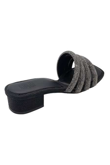 Buy_Veruschka By Payal Kothari_Black Stone Embellished And Textured Jujube Strap Heels _Online_at_Aza_Fashions