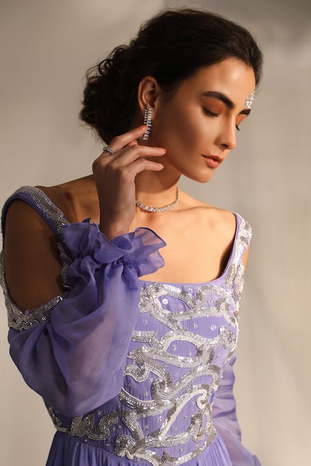 Buy_Jade By Ashima_Purple Crepe Crystals, Sequins Square Neck Attina Ombre Effect Gown _Online_at_Aza_Fashions