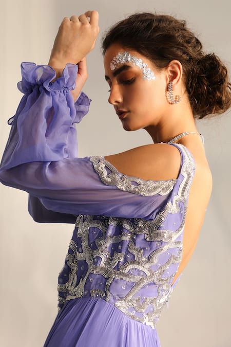 Shop_Jade By Ashima_Purple Crepe Crystals, Sequins Square Neck Attina Ombre Effect Gown _Online_at_Aza_Fashions