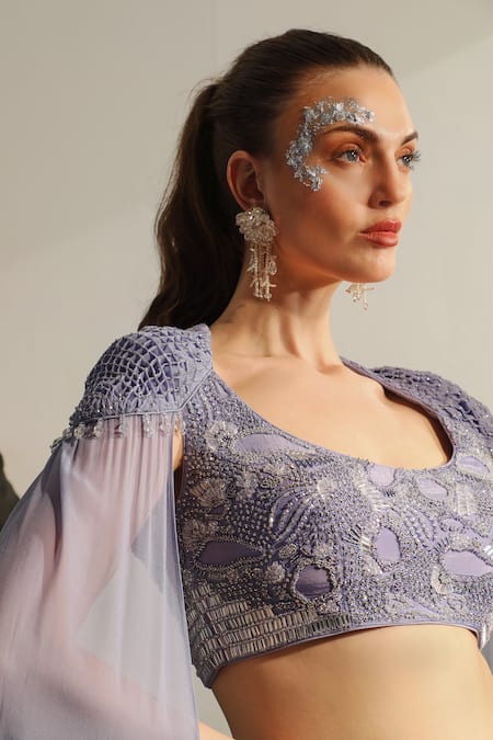 Jade By Ashima_Purple Georgette, Crepe Sequins, Amphitrite Hand Embroidered Blouse With Skirt _Online_at_Aza_Fashions