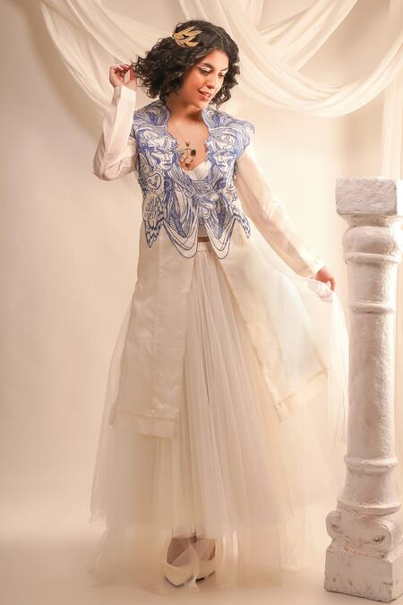 Buy Jajaabor Ivory Silk Organza Embroidery Athena Open Bodice Long Jacket Online at Aza Fashions Buy_Jajaabor_Ivory Silk Organza Embroidery Athena Open Bodice Long Jacket _Online_at_Aza_Fashions