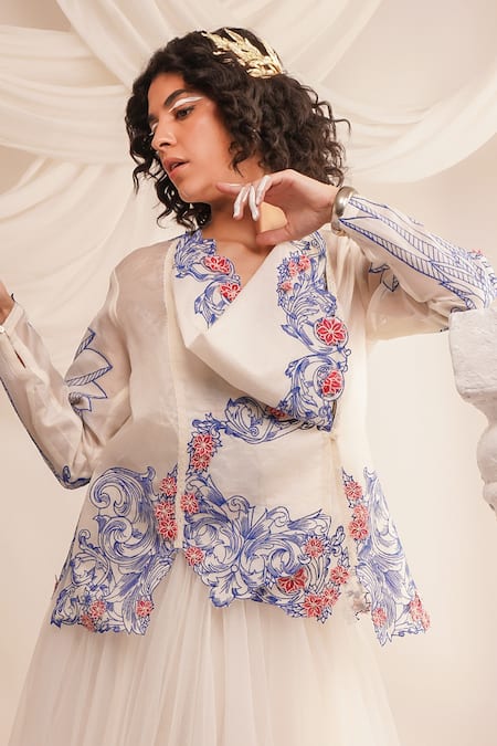 Buy Jajaabor Ivory Silk Organza Embroidery Athena Cowl Neck Full Sleeve Jacket Online at Aza Fashions Buy_Jajaabor_Ivory Silk Organza Embroidery Athena Cowl Neck Full Sleeve Jacket _Online_at_Aza_Fashions